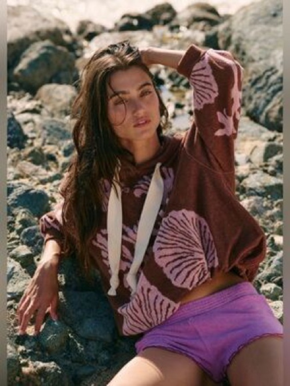 Free People Shell Baby Hoodie in Chocolate Combo Brown NWT